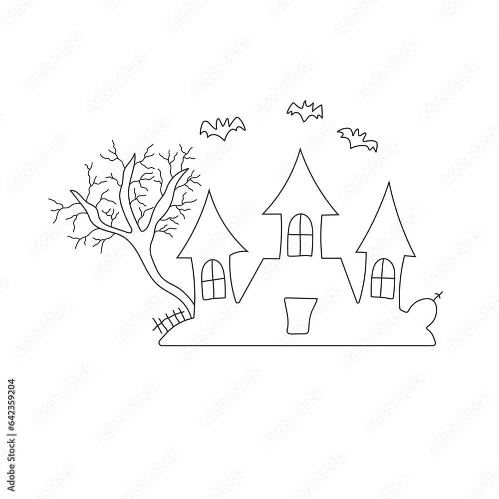 Hand drawn Kids drawing Cartoon Vector illustration spooky castle icon Isolated on White Background