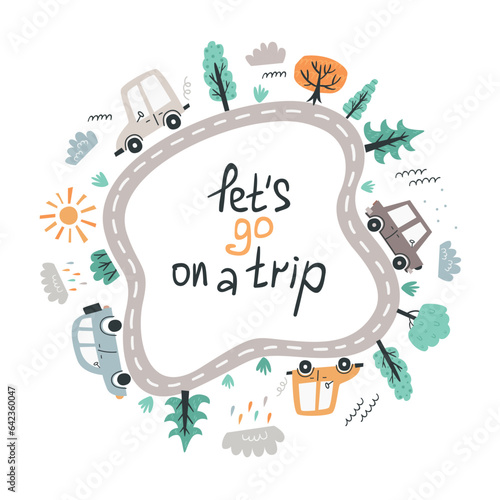 Vector illustration with cars that go on a trip