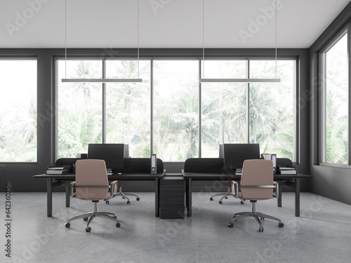 Panoramic gray open space office interior