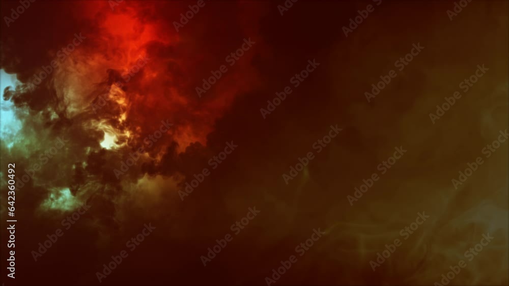 Lightning discharge and light effects in the clouds. Thunderclouds in bright flashes of lightning. Bad weather. Looped
