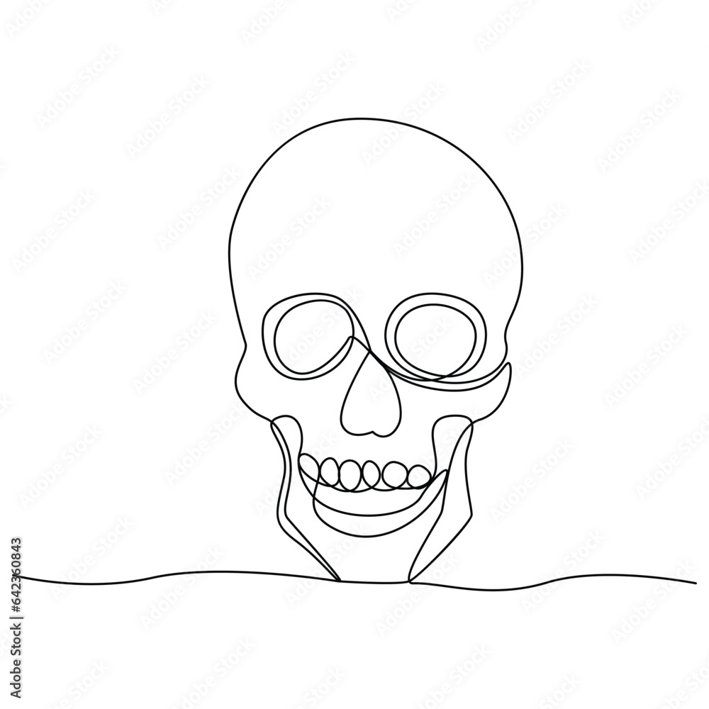 Continuous one line art drawing. Abstract human skull