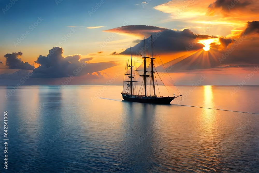 Fototapeta premium sailboat at sunset