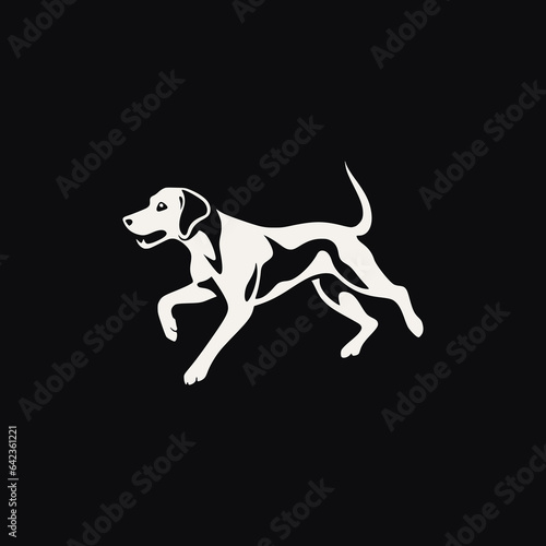 simple running dog pet animal black white color logo vector illustration template design