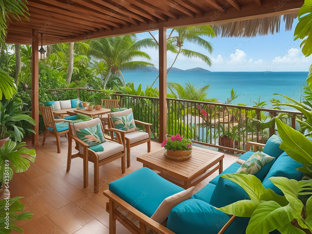 Beautiful open veranda with flowerpots