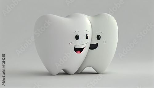 2cute teeth hugging, healthy teeth, Close up white background, Ai generated image