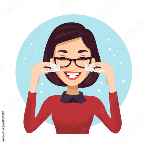 Happy woman holding orthodontic silicone trainer in her hands.