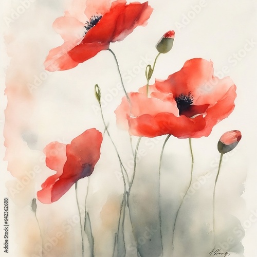 Vibrant Watercolor Red Poppies
