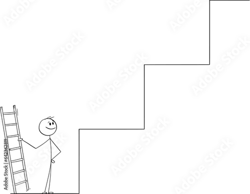 Person Looking at Giant Steps or Obstacles , Vector Cartoon Stick Figure Illustration