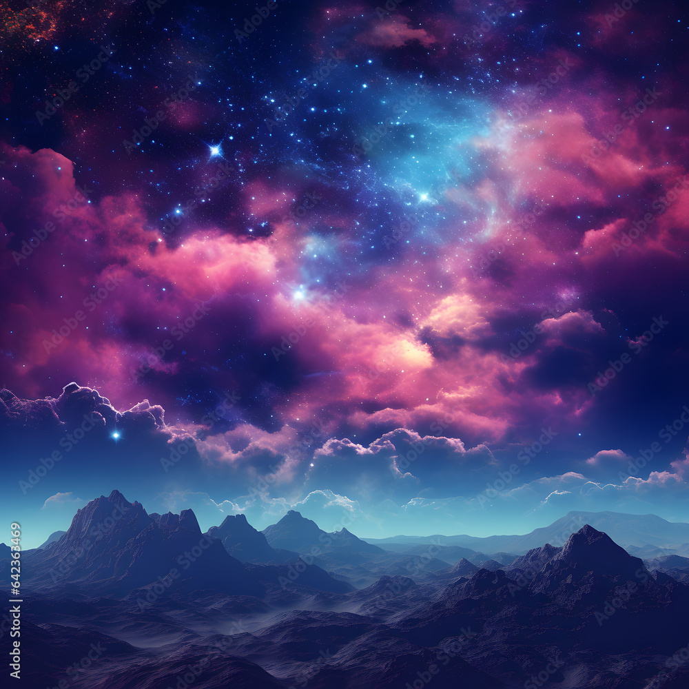 Decorative background in purple, galaxy, pink, blue and white colour, for presentation, website, banner, backdrop, poster