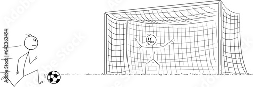 Business Goal Soccer Metaphor, Vector Cartoon Stick Figure Illustration