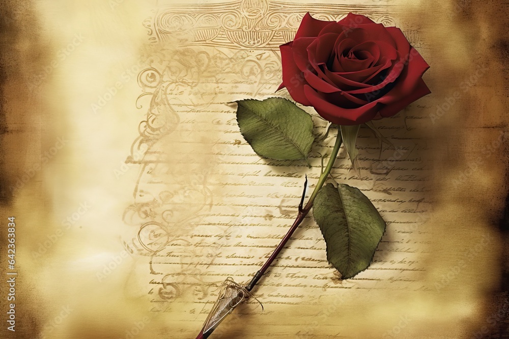 mediaeval flower rustic abstract page design old album love red rose ...