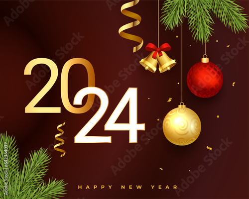 happy new year 2024 wishes background with christmas decoration