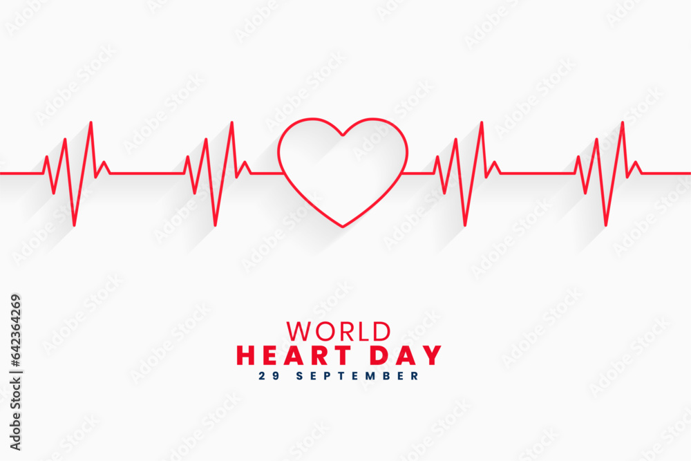 line style world heart day medical poster with heartbeat design