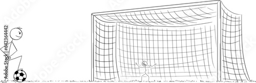 Business Goal Soccer Metaphor, Vector Cartoon Stick Figure Illustration