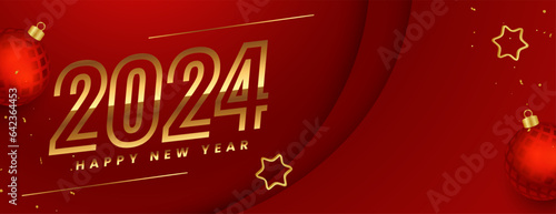 2024 new year greeting wallpaper with 3d ball and star