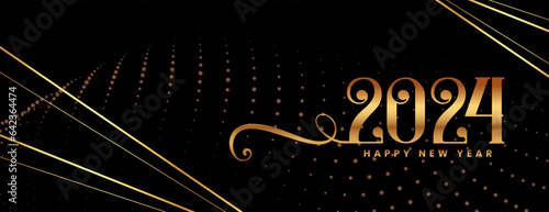 stylish happy new year 2024 party banner with particle effect