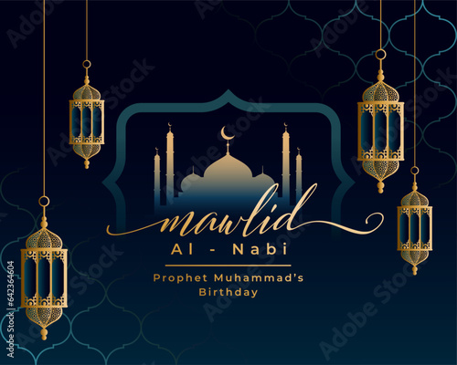 mawlid al nabi beautiful greeting with mosque and lantern