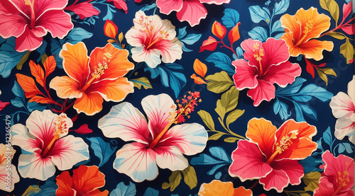 Whimsical Hibiscus Delight  A Colorful Nature Pattern