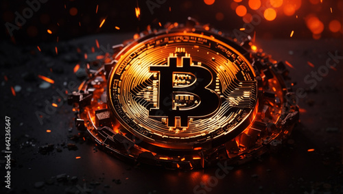 Bitcoin Blaze: Fiery Sign Illuminated with Sparks