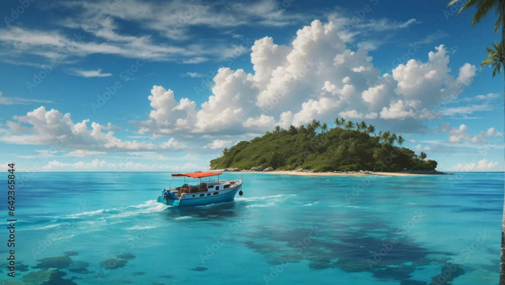 Summer Serenity: Boat on Turquoise Waters Summer Serenity: Boat on Turquoise Waters