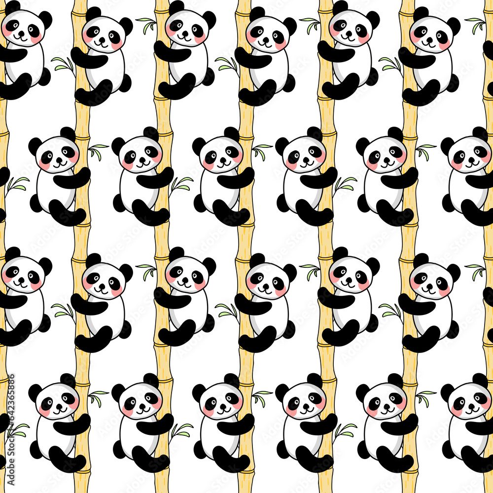 Obraz premium Panda Seamless Pattern. Hand Drawn pattern for children 