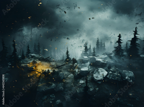Horror night in the forest background 
