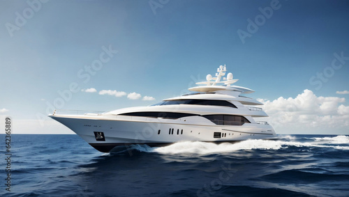 Nautical Elegance: White Luxury Yacht on the Open Sea © Pixelzone