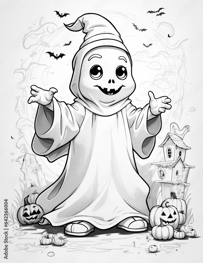 ghost coloring page for kids Stock Illustration | Adobe Stock