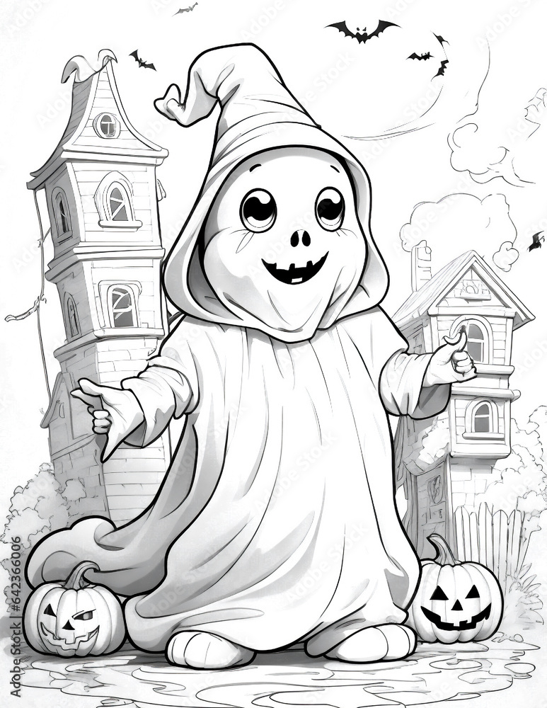 ghost coloring page for kids foto de Stock Adobe Stock