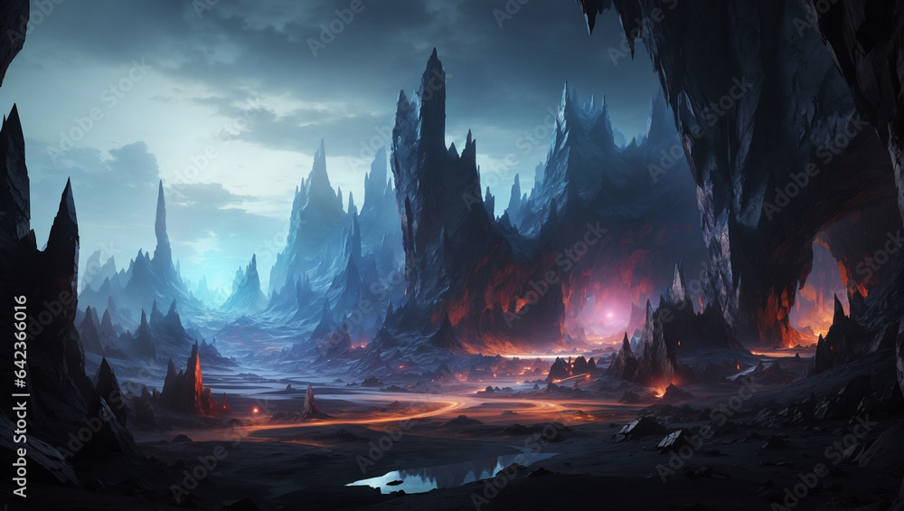  Alien Terrain: Eerie Glowing Caves Amidst Jagged Peaks