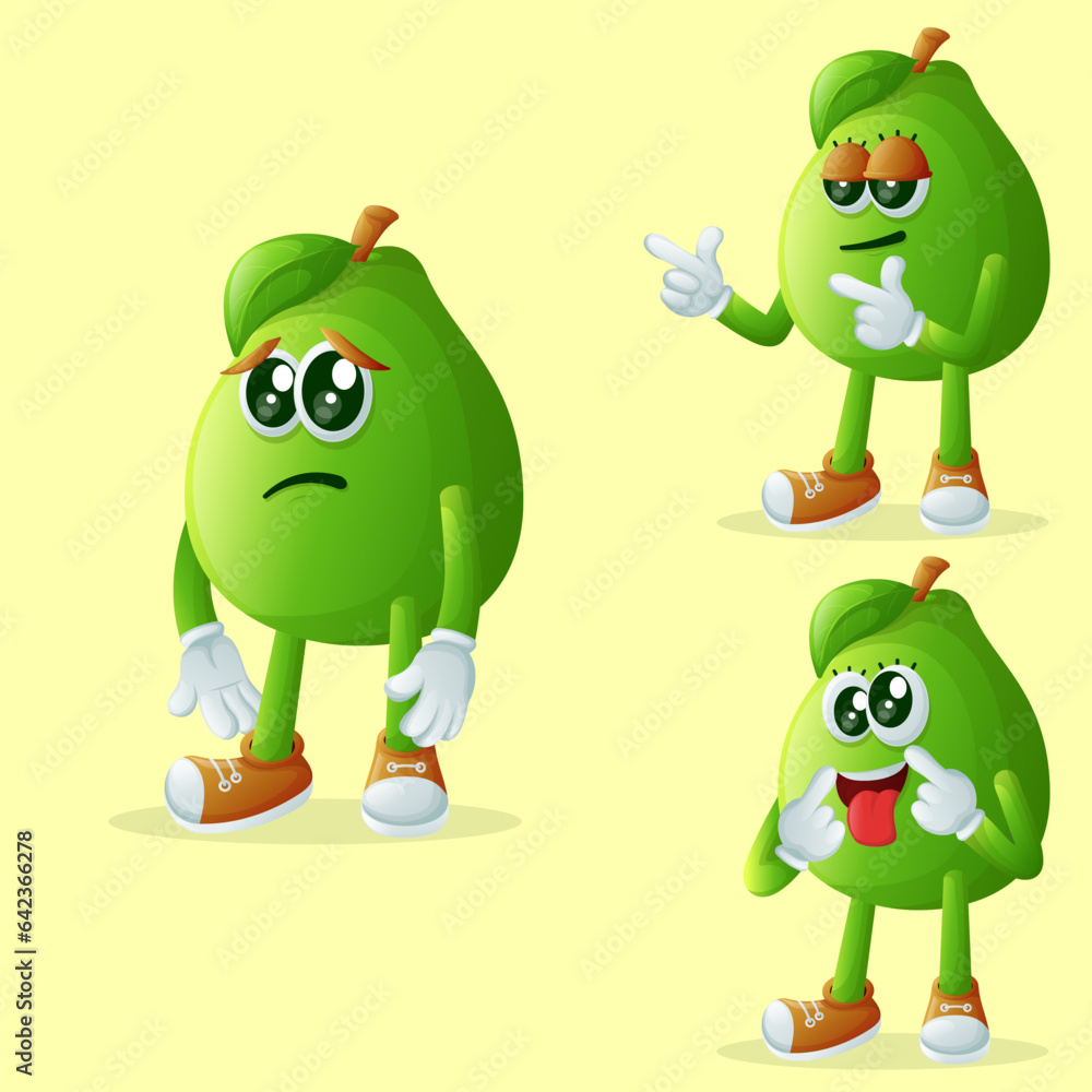 Obraz premium Cute guava characters with different facial expressions