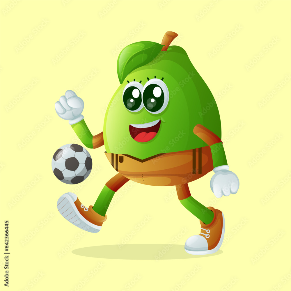 Obraz premium Cute guava character playing soccer