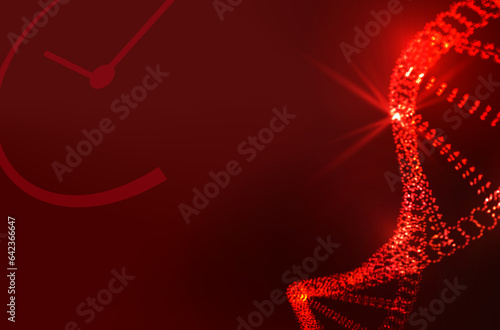 red background with clock and dna