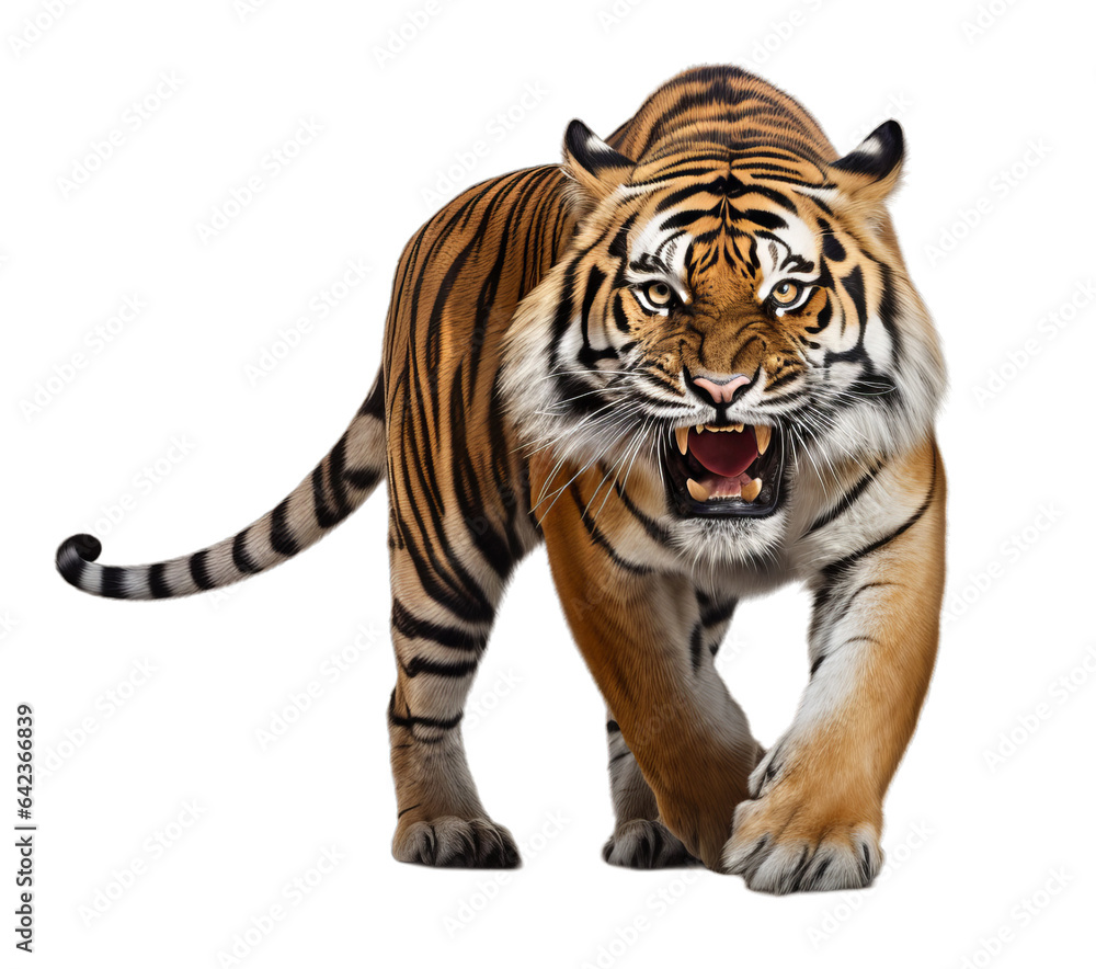 Angry bengal tiger on transparent background PNG