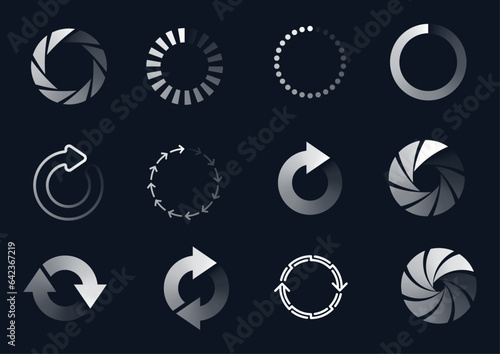 Vector illustration circle buffer loader or preloader and download or upload status. Set of website loading icon.
