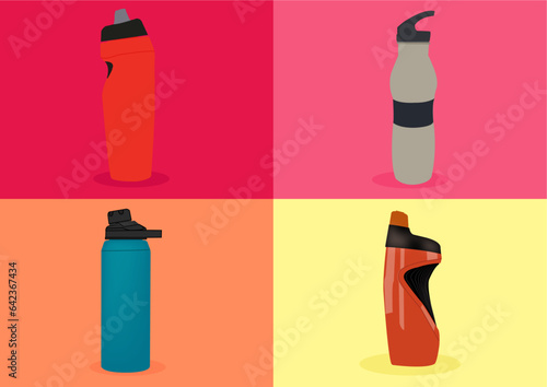 Vector illustration set of plastic sports sipper bottles. 
