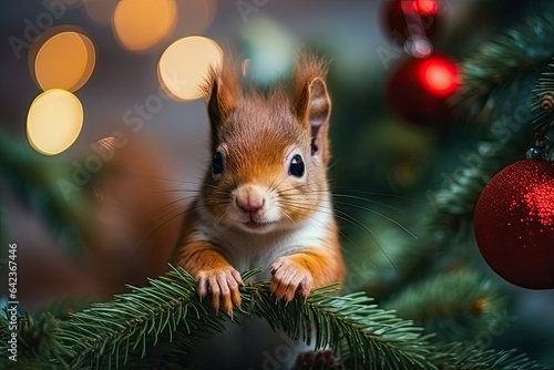 Cute squirrels with gifts and Christmas decorations, generative ai  © GHart