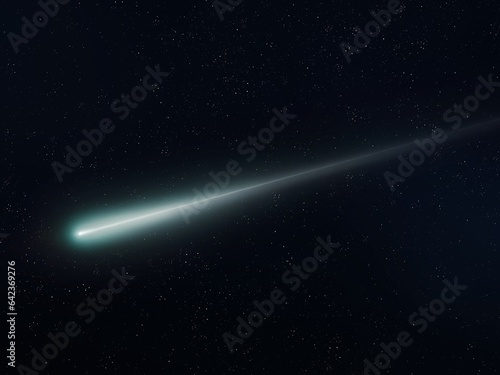 Fireball in the starry sky. Fall of a meteorite, meteor at night, meteoroid glow. Falling star.