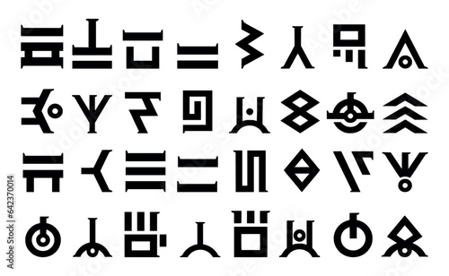 set of black and white alphabet art icons
