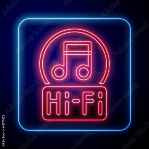 Glowing neon Music note, tone icon isolated on black background. Vector