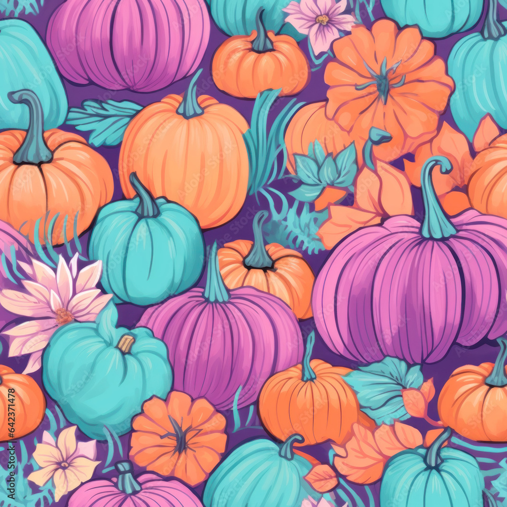 Pastel Pumpkins Seamless Halloween tile created with Generative AI technology Pastel Pumpkins Seamless Halloween tile created with Generative AI technology