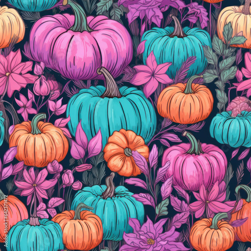 Pastel Pumpkins Seamless Halloween tile created with Generative AI technology