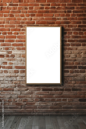 Transparent modern frame for poster on a brick wall