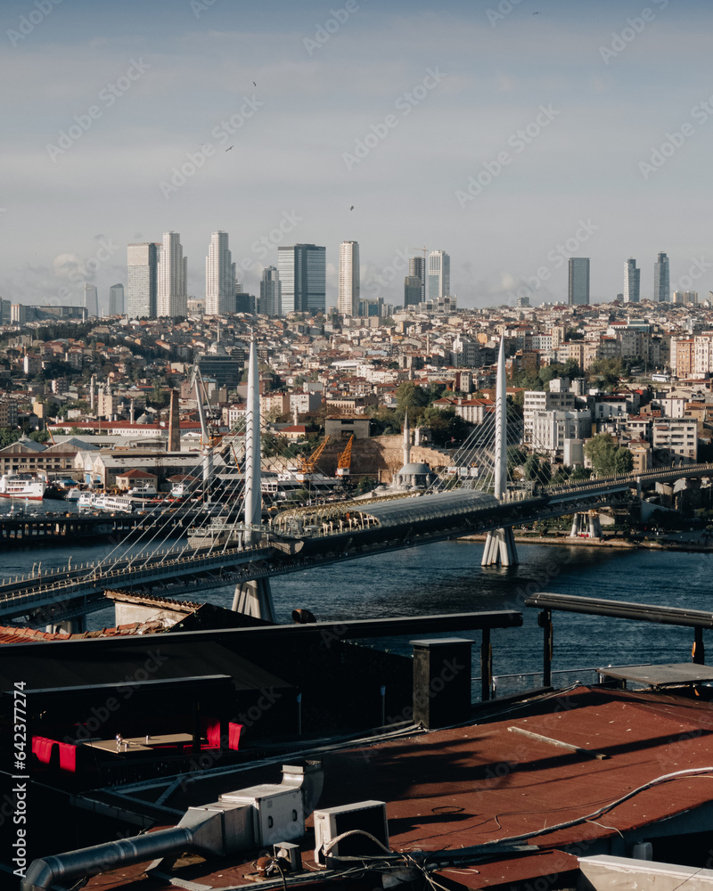 bosphorus of Istanbul city from a high angle with well known spots in the frame