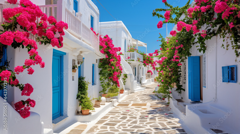 Fototapeta premium Paros island Greece Whitewashed buildings narrow Valley