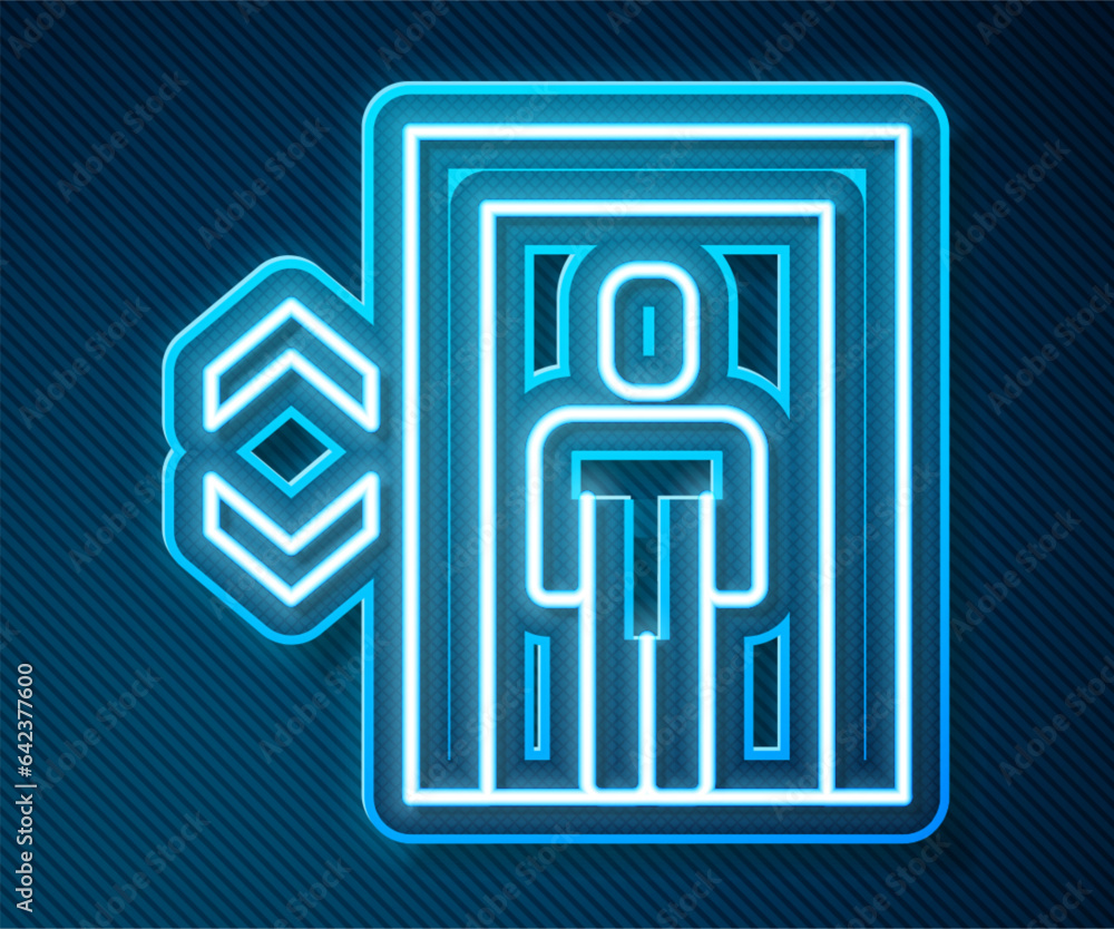 Glowing neon line Lift icon isolated on blue background. Elevator symbol. Vector Glowing neon line Lift icon isolated on blue background. Elevator symbol. Vector
