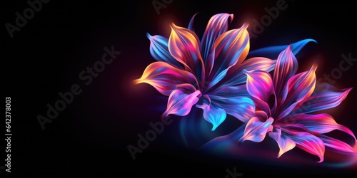 Beautiful abstract neon light glossy metallic floral design background. beautiful Generative AI AIG32