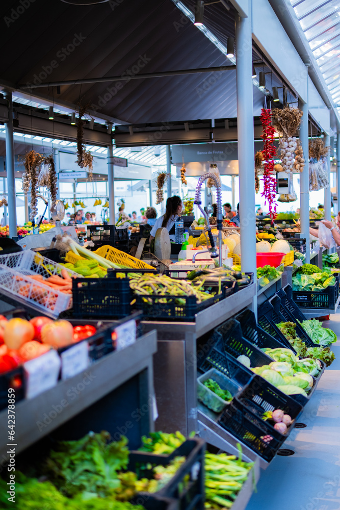 traditional market with fruits and vegetables.
