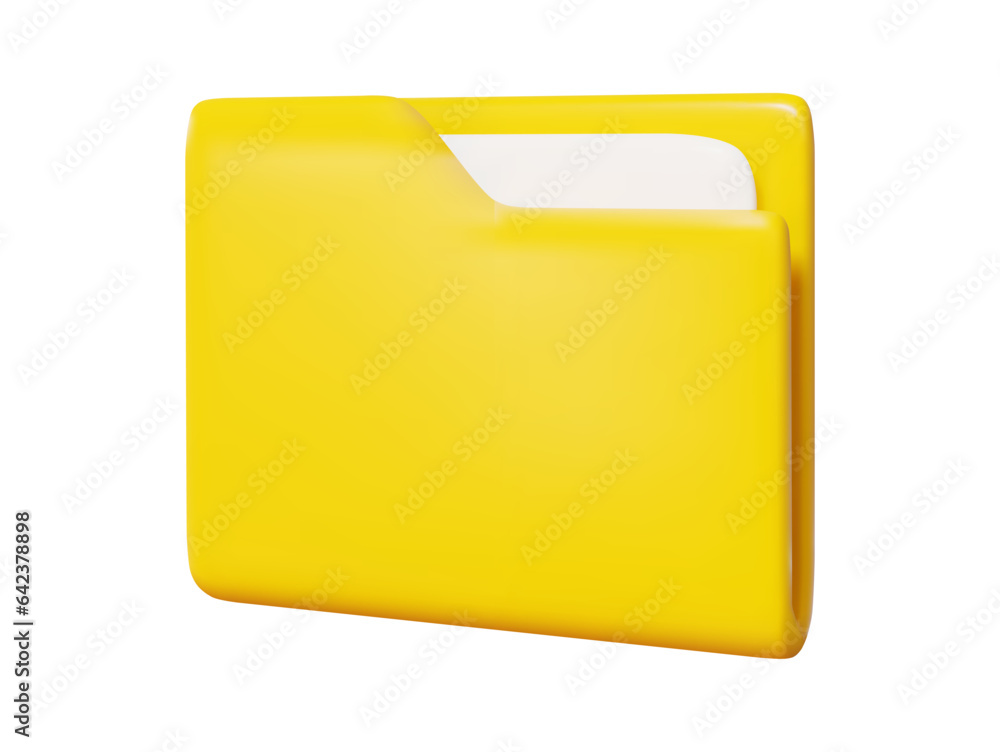 3d yellow folder for documents. Cartoon icon on isolated background. Stock vector illustration.