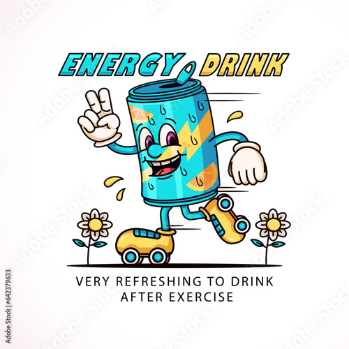 Cartoon mascot, drink can on roller skates. Perfect for logos, mascots, t-shirts, stickers and posters